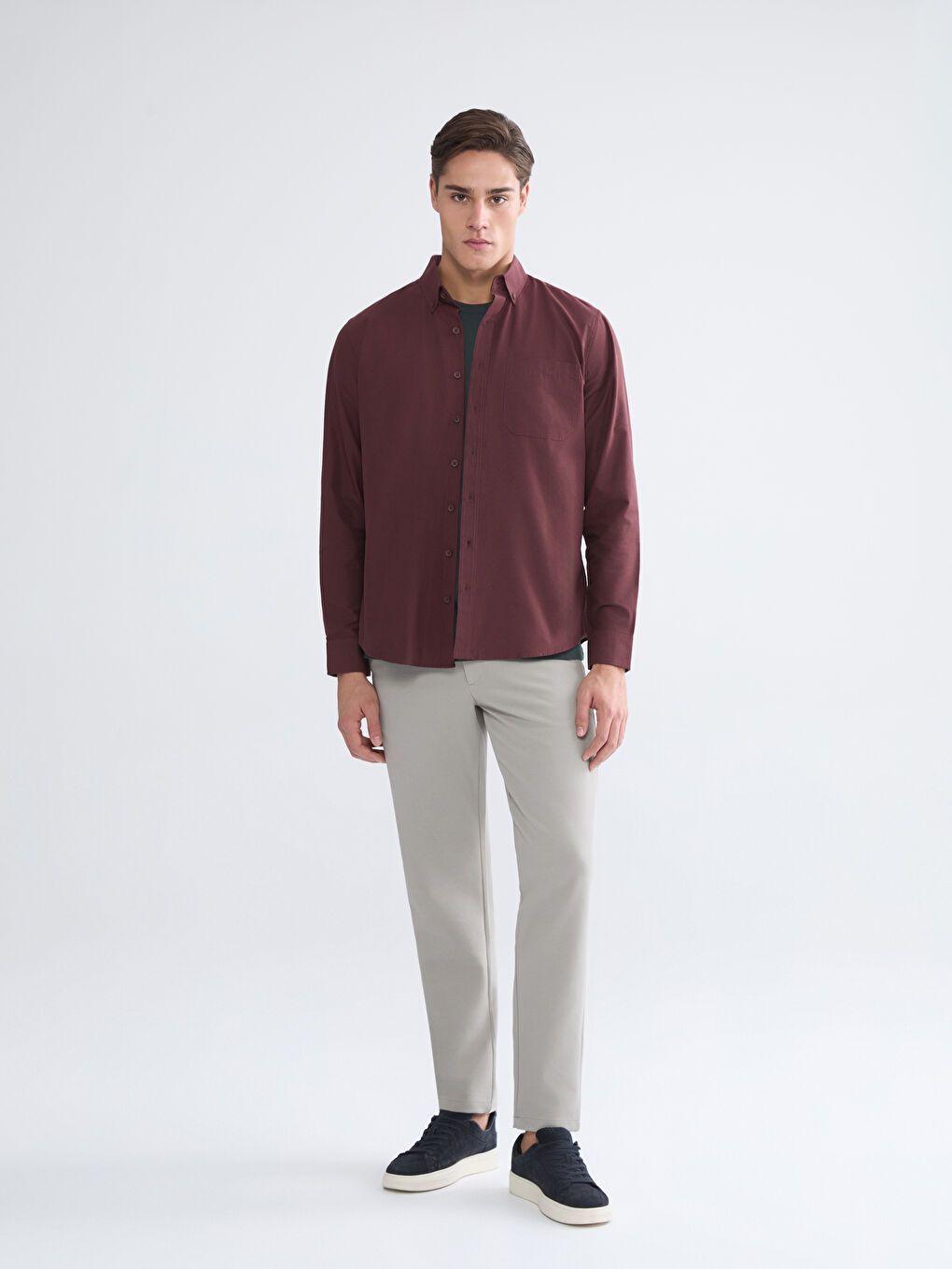 Regular Fit Long Sleeve Dobby Fabric Men's Shirt-1