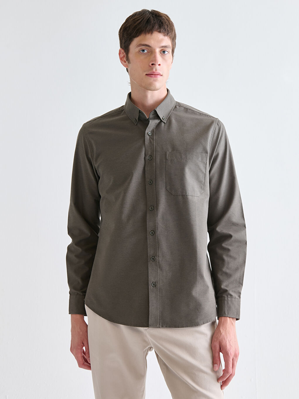 Regular Fit Long Sleeve Dobby Fabric Men's Shirt