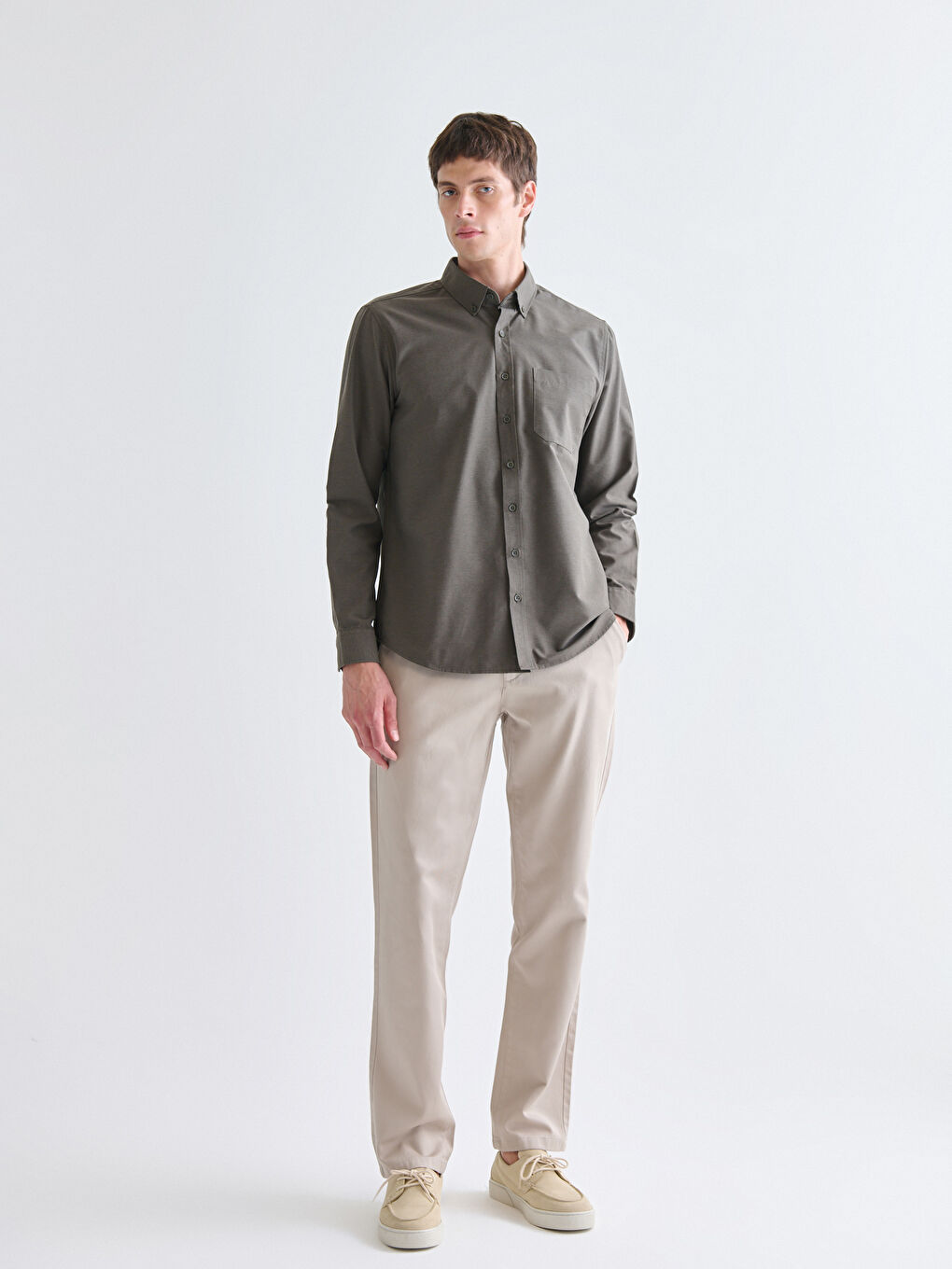 Regular Fit Long Sleeve Dobby Fabric Men's Shirt-1