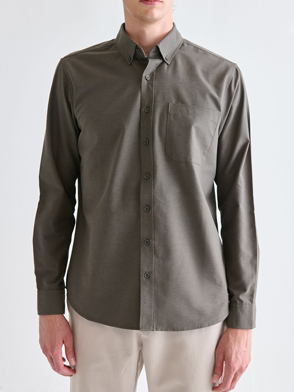 Regular Fit Long Sleeve Dobby Fabric Men's Shirt-2