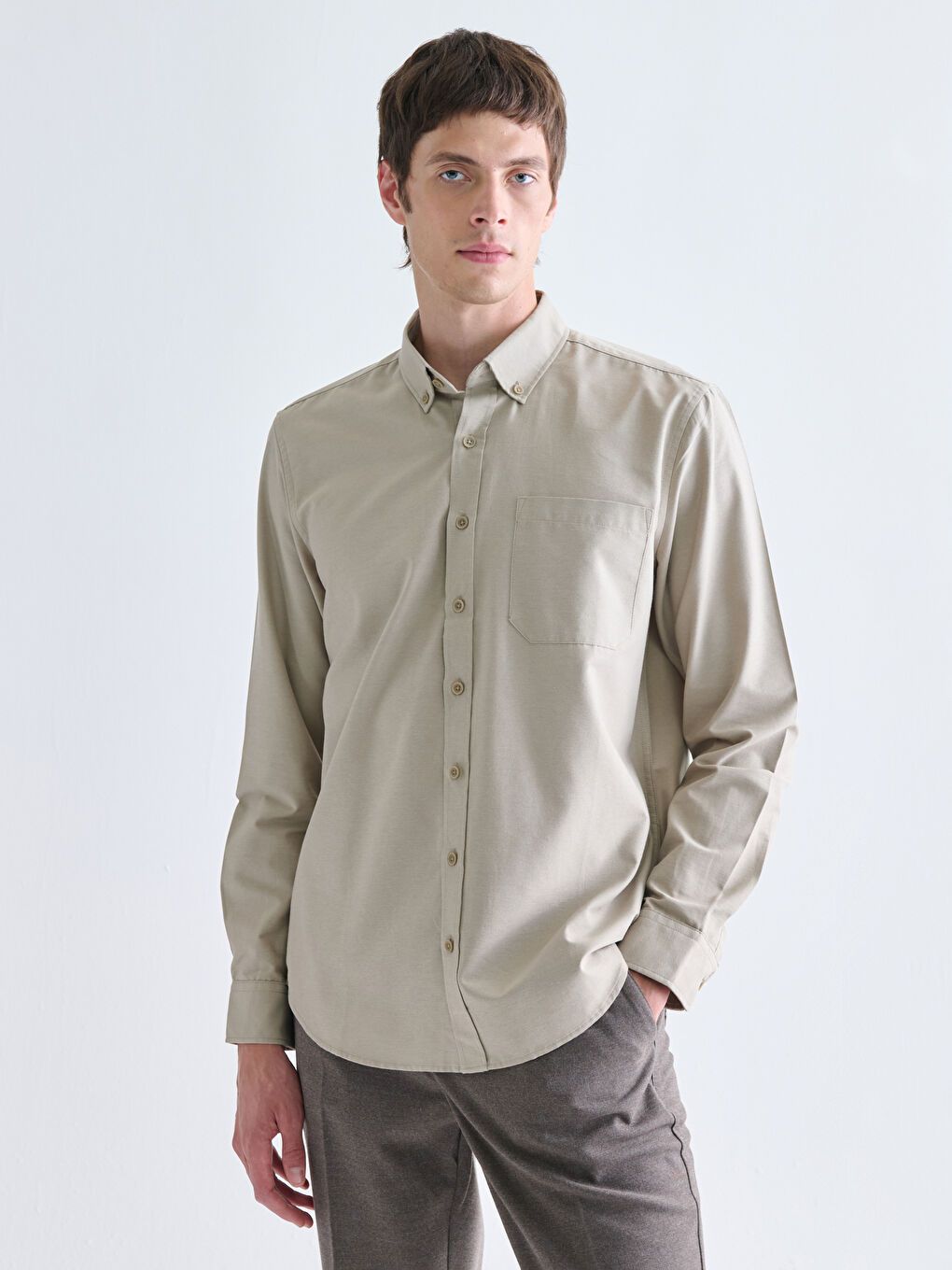 Regular Fit Long Sleeve Dobby Fabric Men's Shirt
