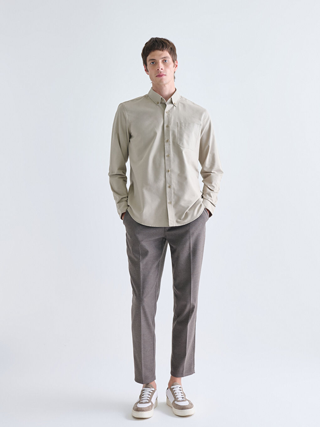 Regular Fit Long Sleeve Dobby Fabric Men's Shirt-1