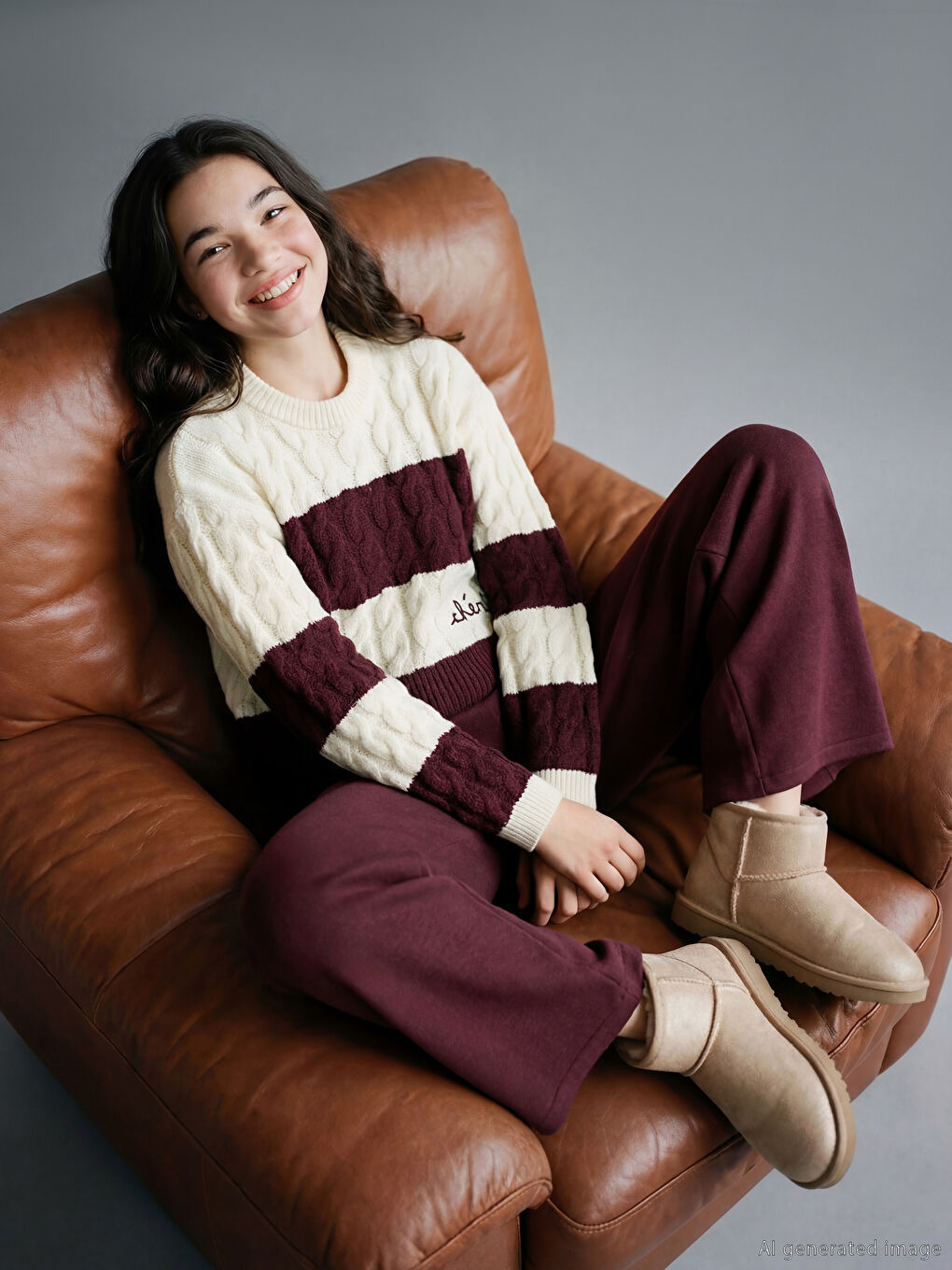 Crew Neck Color Blocked Girl's Knitwear Sweater