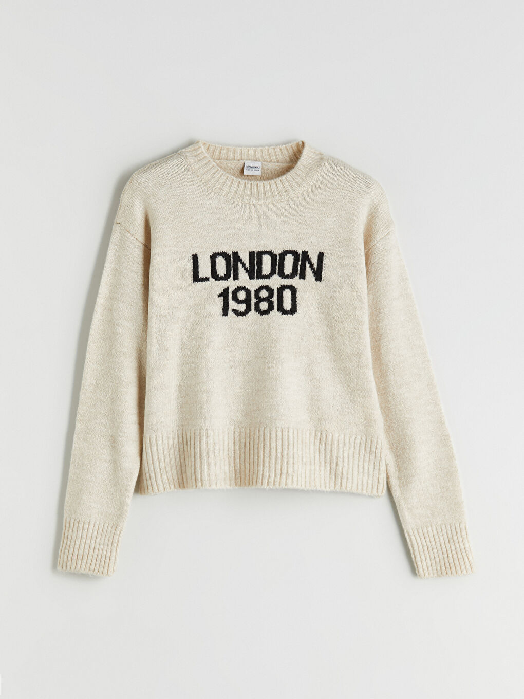 Ekru Bisiklet Yaka London Desenli Kız Çocuk Triko Kazak-2