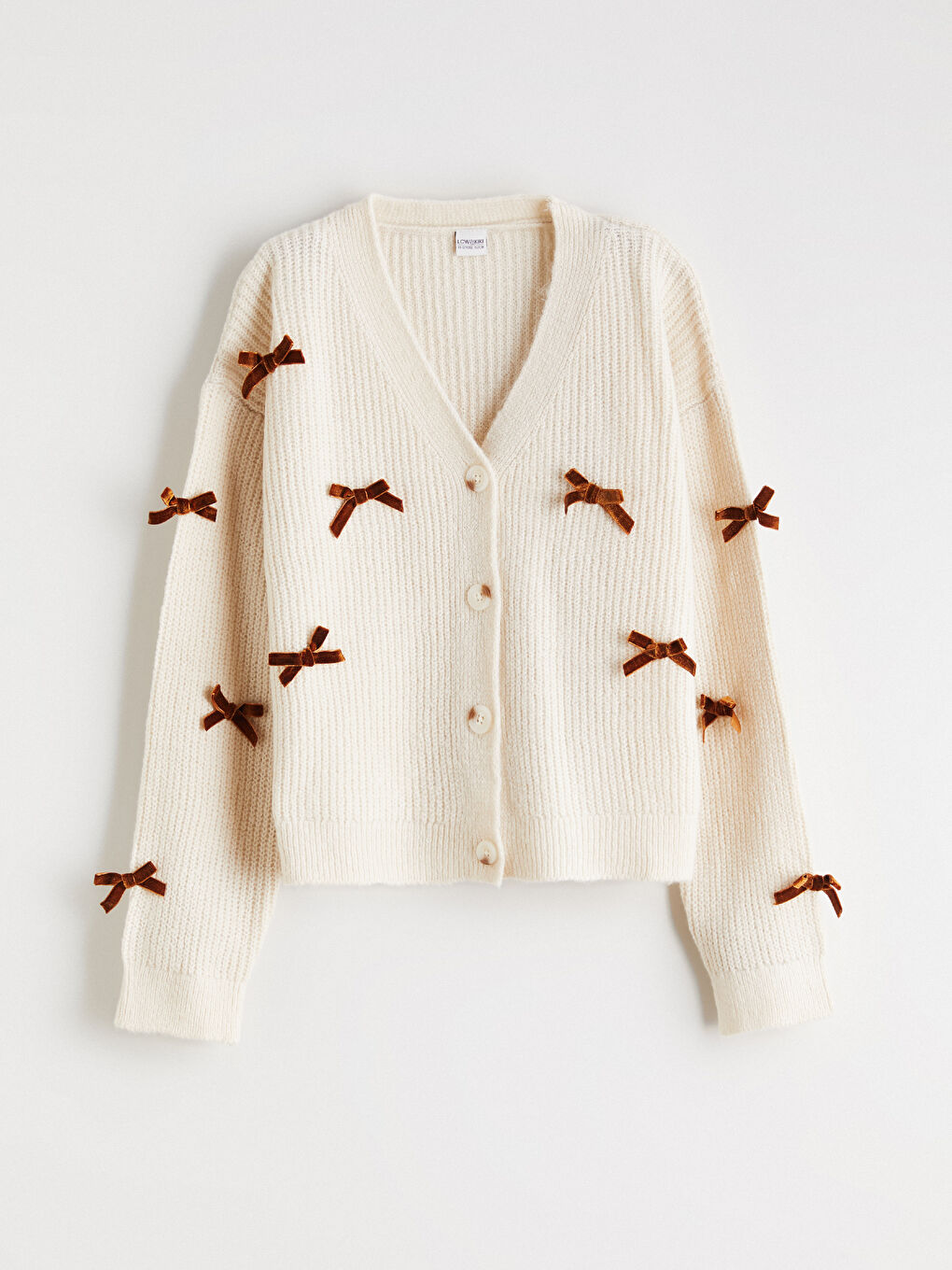 V-Neck Bow Detailed Girls Knit Cardigan-4