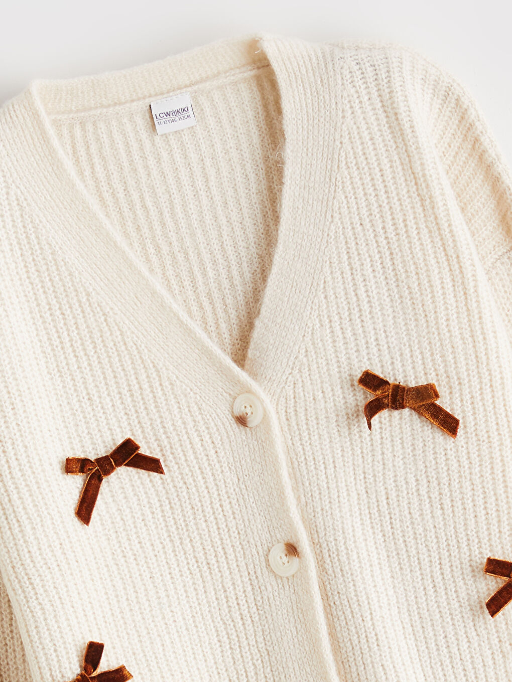 V-Neck Bow Detailed Girls Knit Cardigan-5