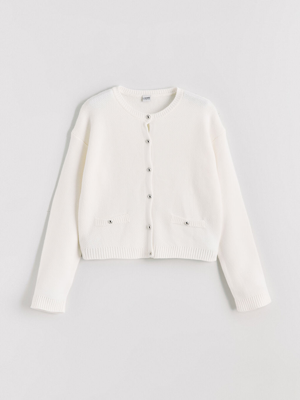 Crew Neck Girls Knitted Cardigan-1