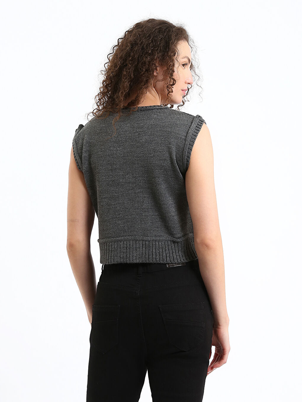 Crew Neck Self Patterned Women's Knitwear Sweater Vest-8