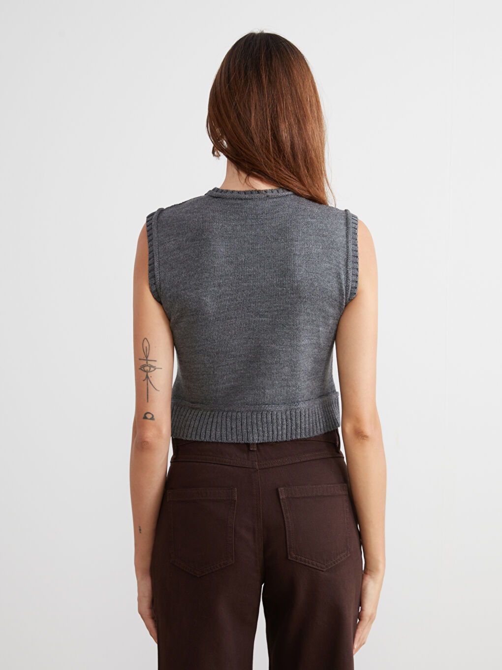 Crew Neck Self Patterned Women's Knitwear Sweater Vest-7