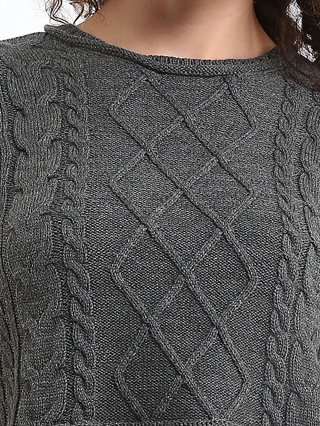 Crew Neck Self Patterned Women's Knitwear Sweater Vest-4