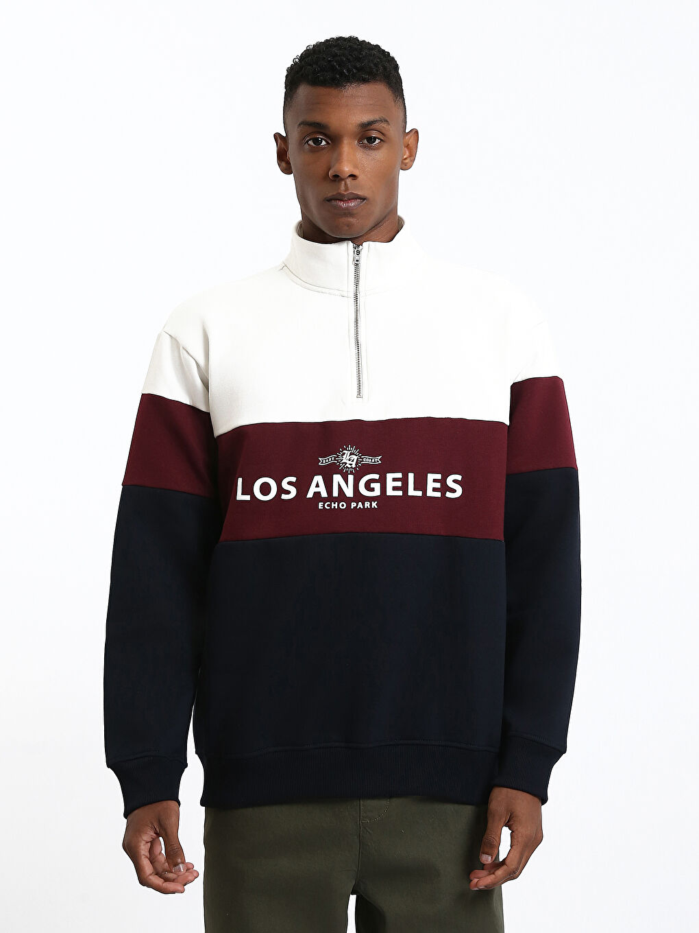 Zippered Funnel Neck Long Sleeve Men's Sweatshirt