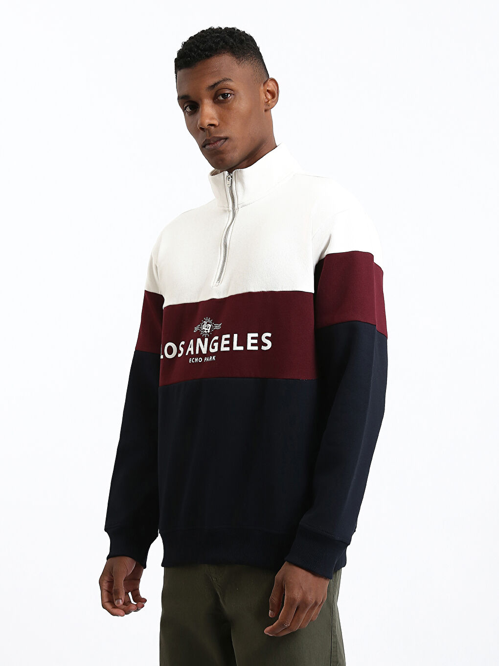 Zippered Funnel Neck Long Sleeve Men's Sweatshirt-3