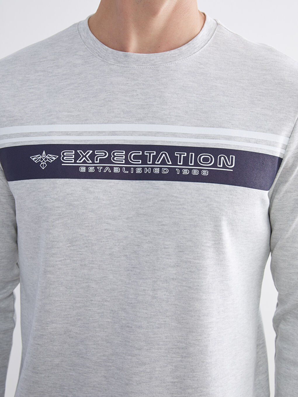 Bej Bisiklet Yaka Baskılı Erkek Sweatshirt-2