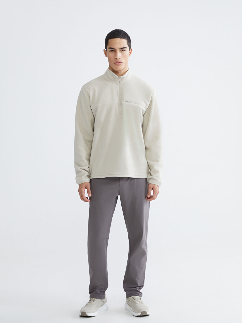 Gri Dik Yaka Polar Erkek Sweatshirt-1