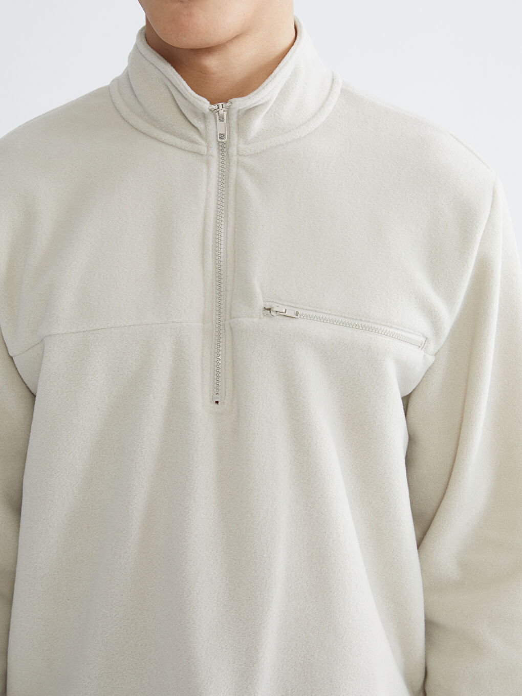 Gri Dik Yaka Polar Erkek Sweatshirt-2