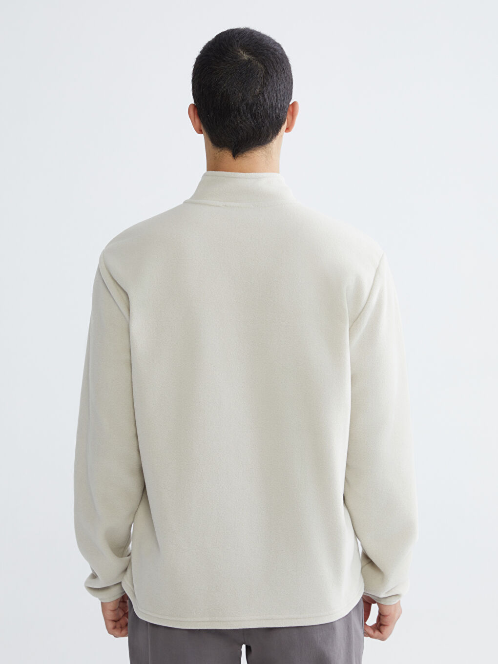 Gri Dik Yaka Polar Erkek Sweatshirt-3