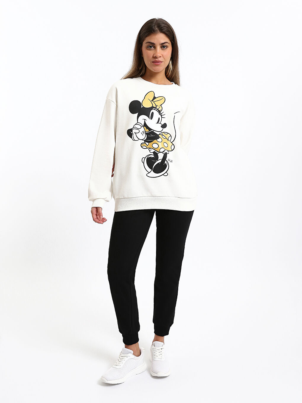Crew Neck Minnie Mouse Printed Oversize Women's Thick Sweatshirt-1
