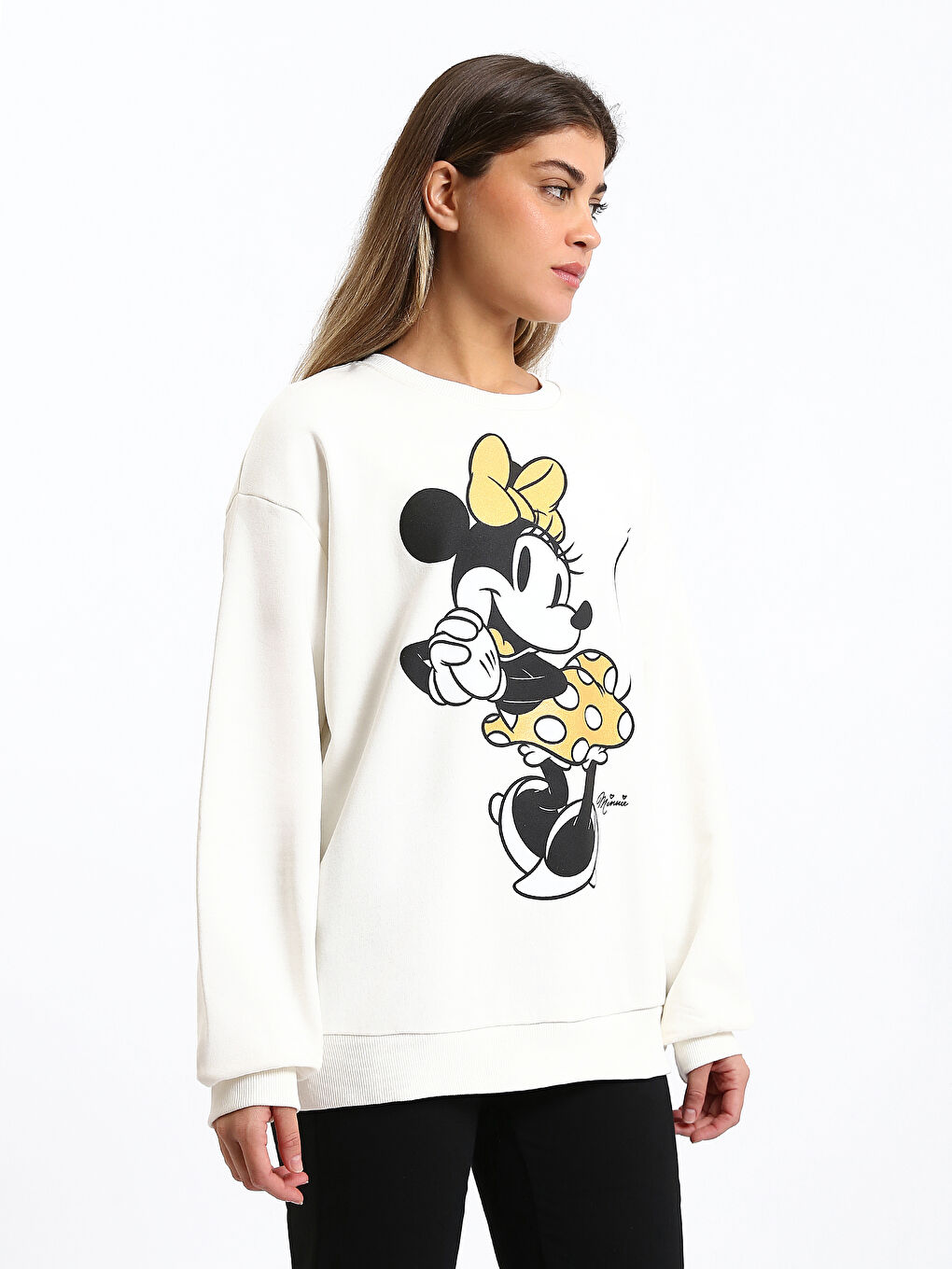 Crew Neck Minnie Mouse Printed Oversize Women's Thick Sweatshirt-3