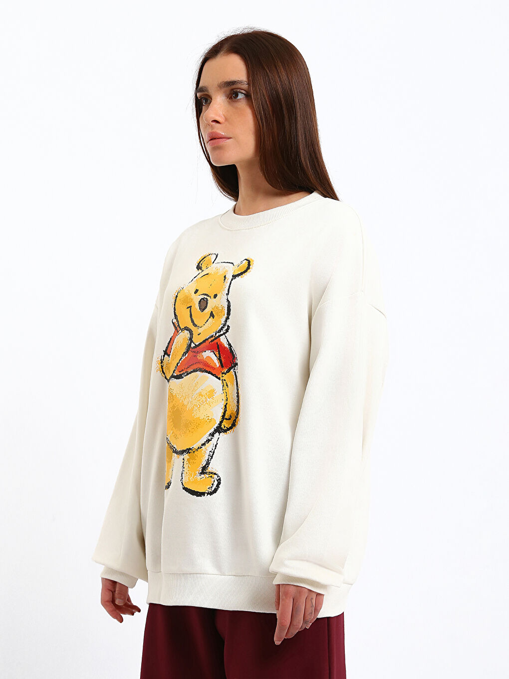 Crew Neck Winnie the Pooh Printed Women's Sweatshirt-3