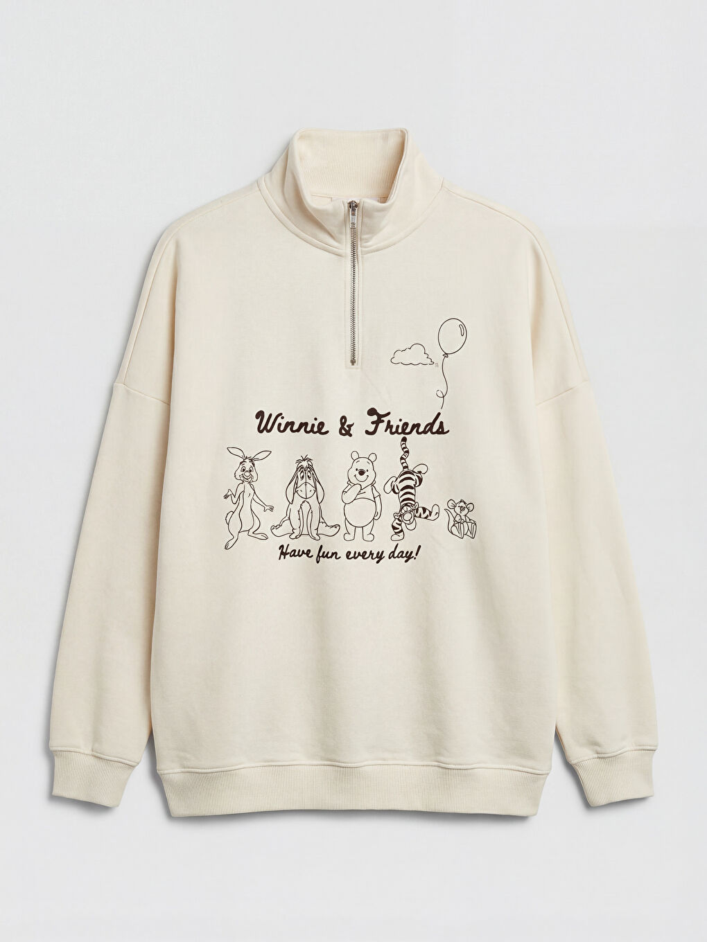 Mock Neck Winnie the Pooh Printed Women's Sweatshirt