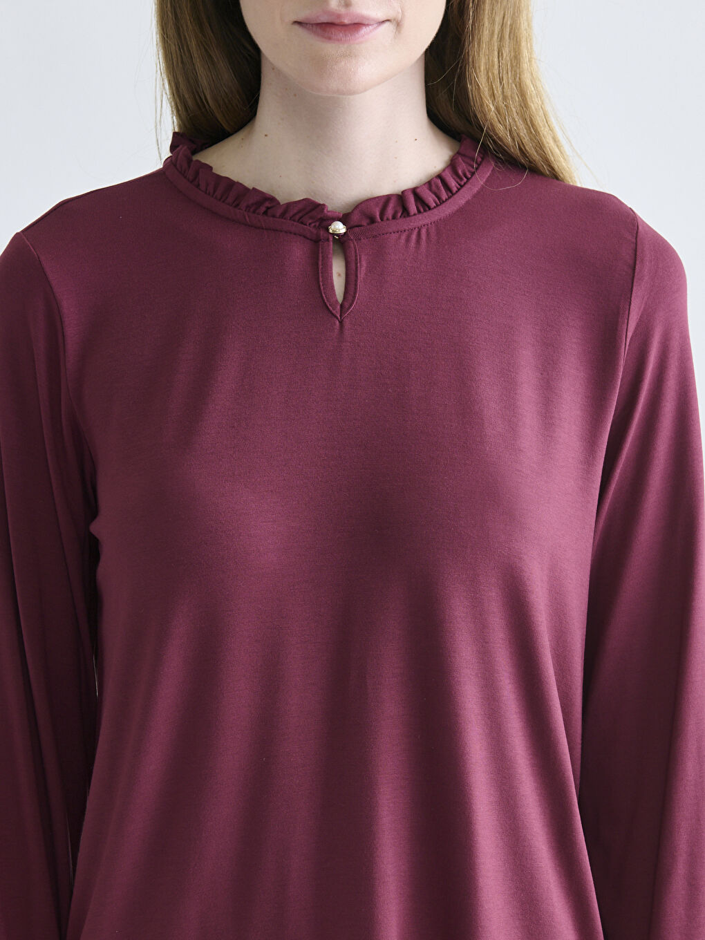 Bordo Fırfırlı Bisiklet Yaka Bluz-2