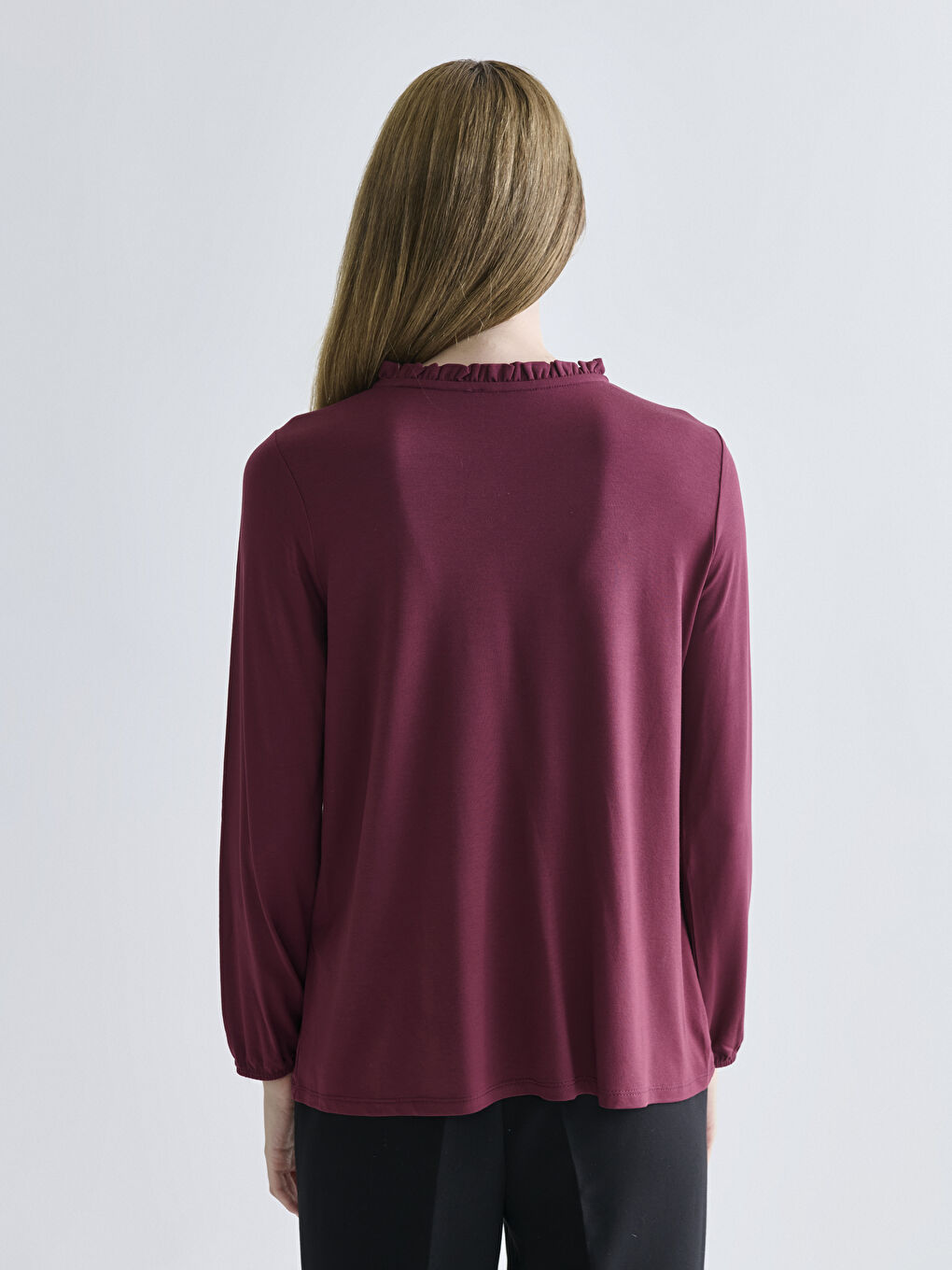 Bordo Fırfırlı Bisiklet Yaka Bluz-3