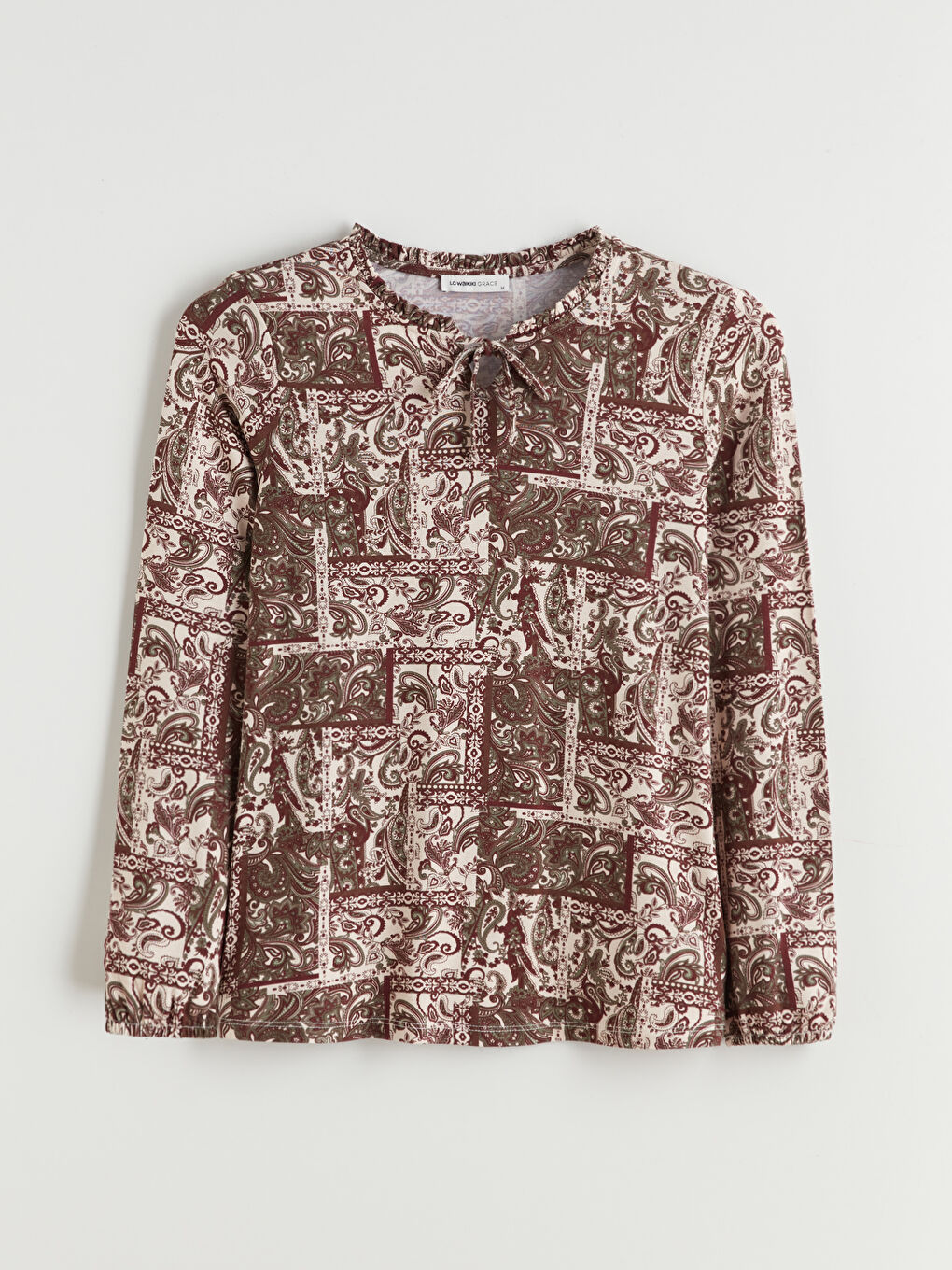 Karışık Bağlamalı Yaka Desenli Bluz-4