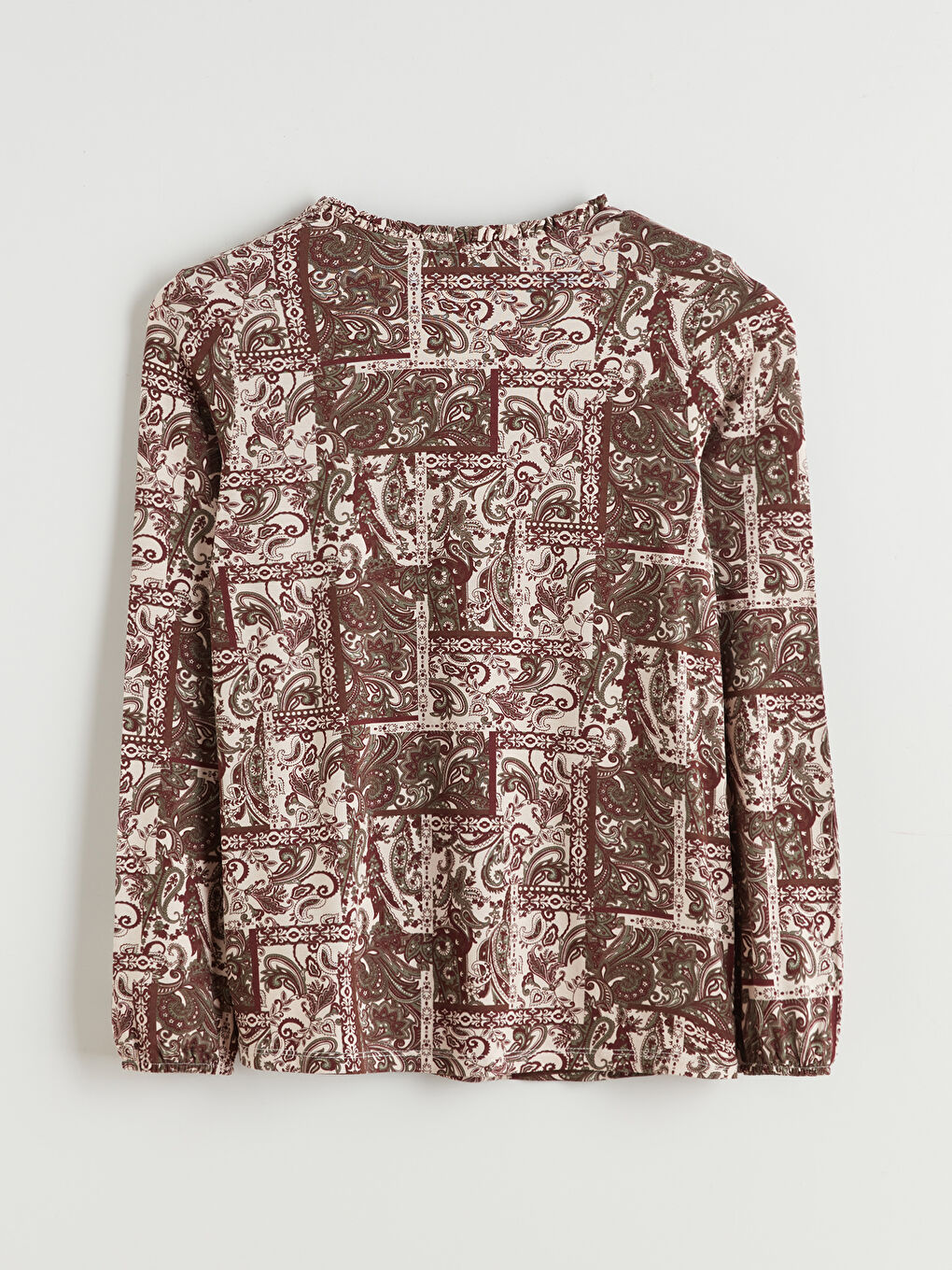 Karışık Bağlamalı Yaka Desenli Bluz-5