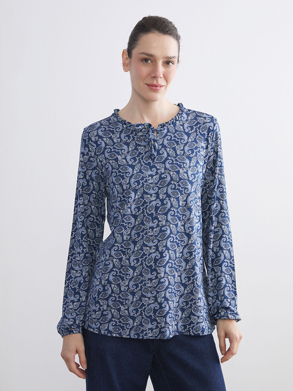 Tie Neck Patterned Blouse