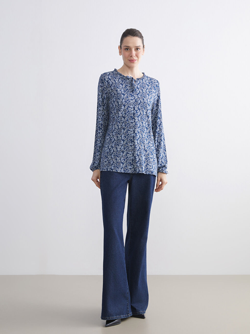 Tie Neck Patterned Blouse-1