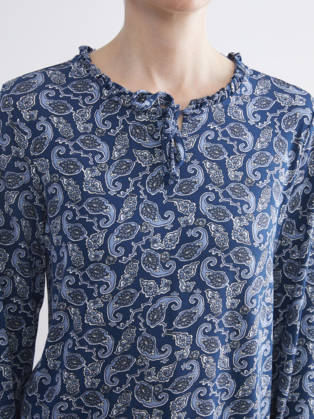 Tie Neck Patterned Blouse-2