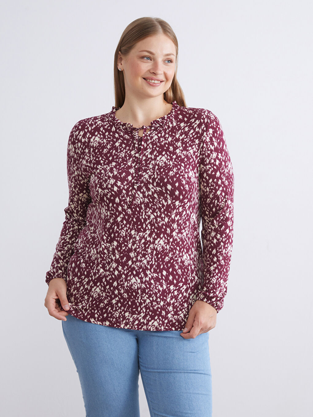 Tie Neck Patterned Blouse-1