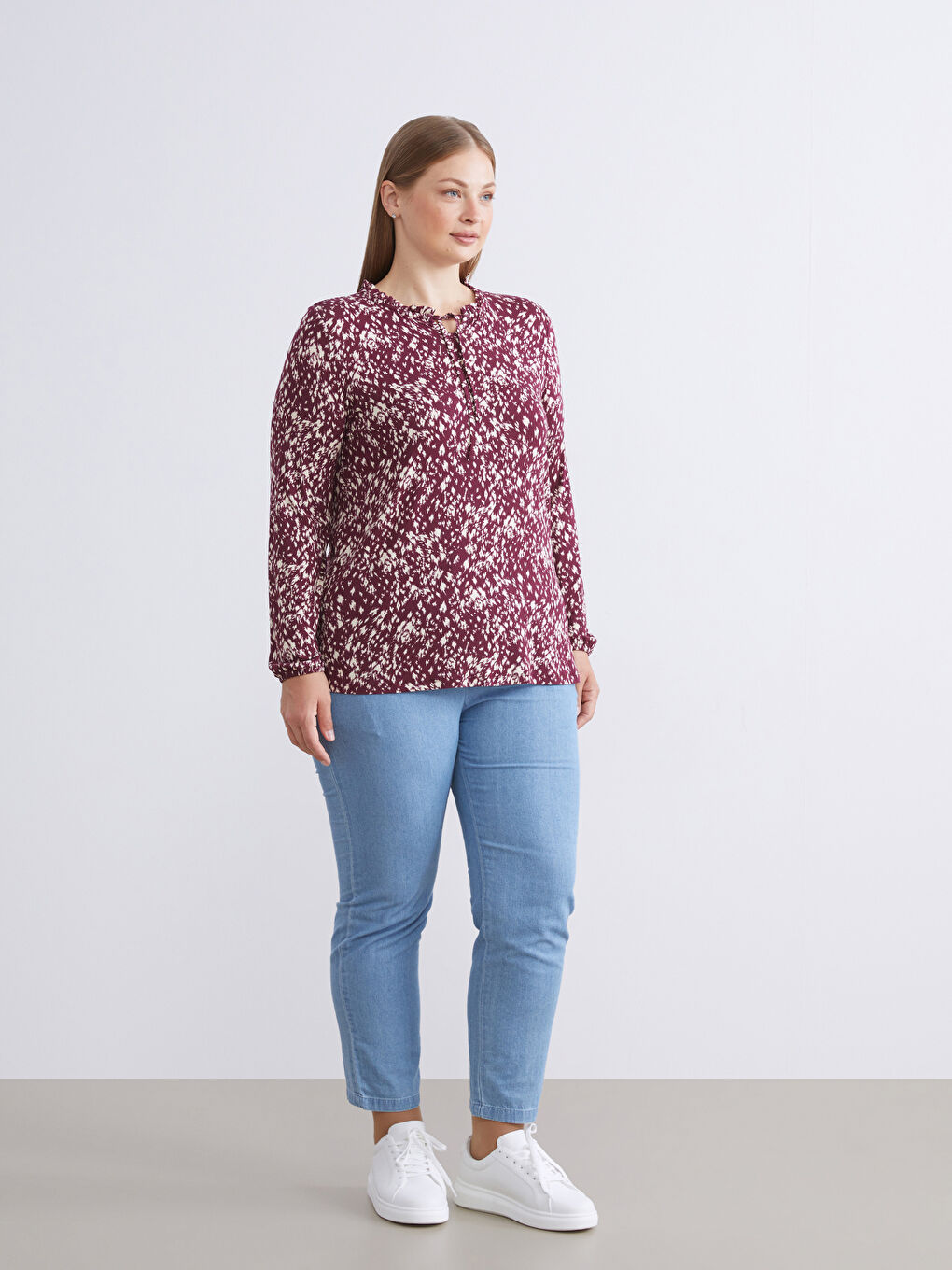 Tie Neck Patterned Blouse-5