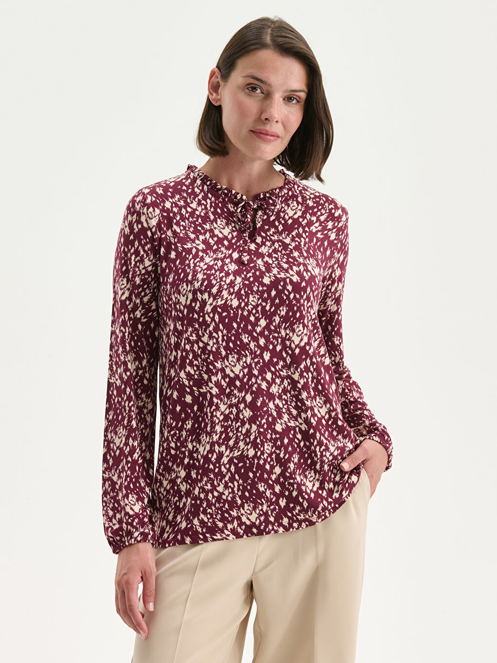 Tie Neck Patterned Blouse