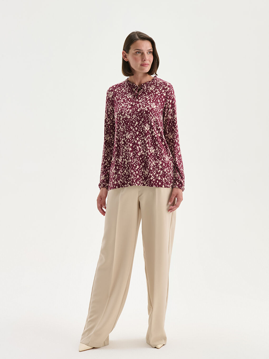 Tie Neck Patterned Blouse-2