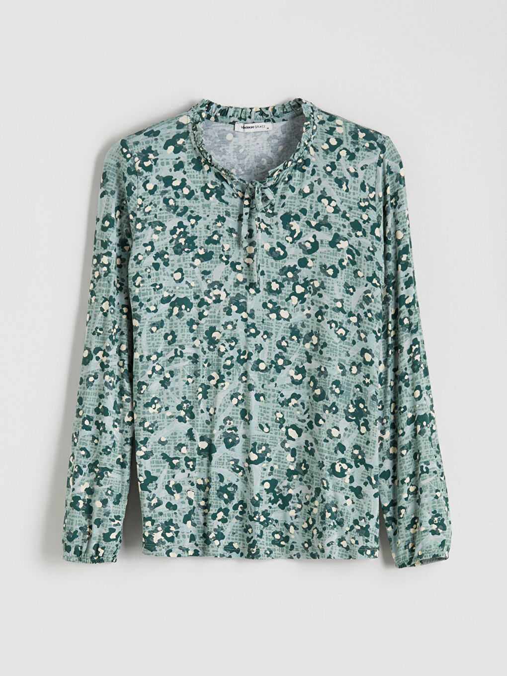 Yeşil Bağlamalı Yaka Desenli Bluz-6