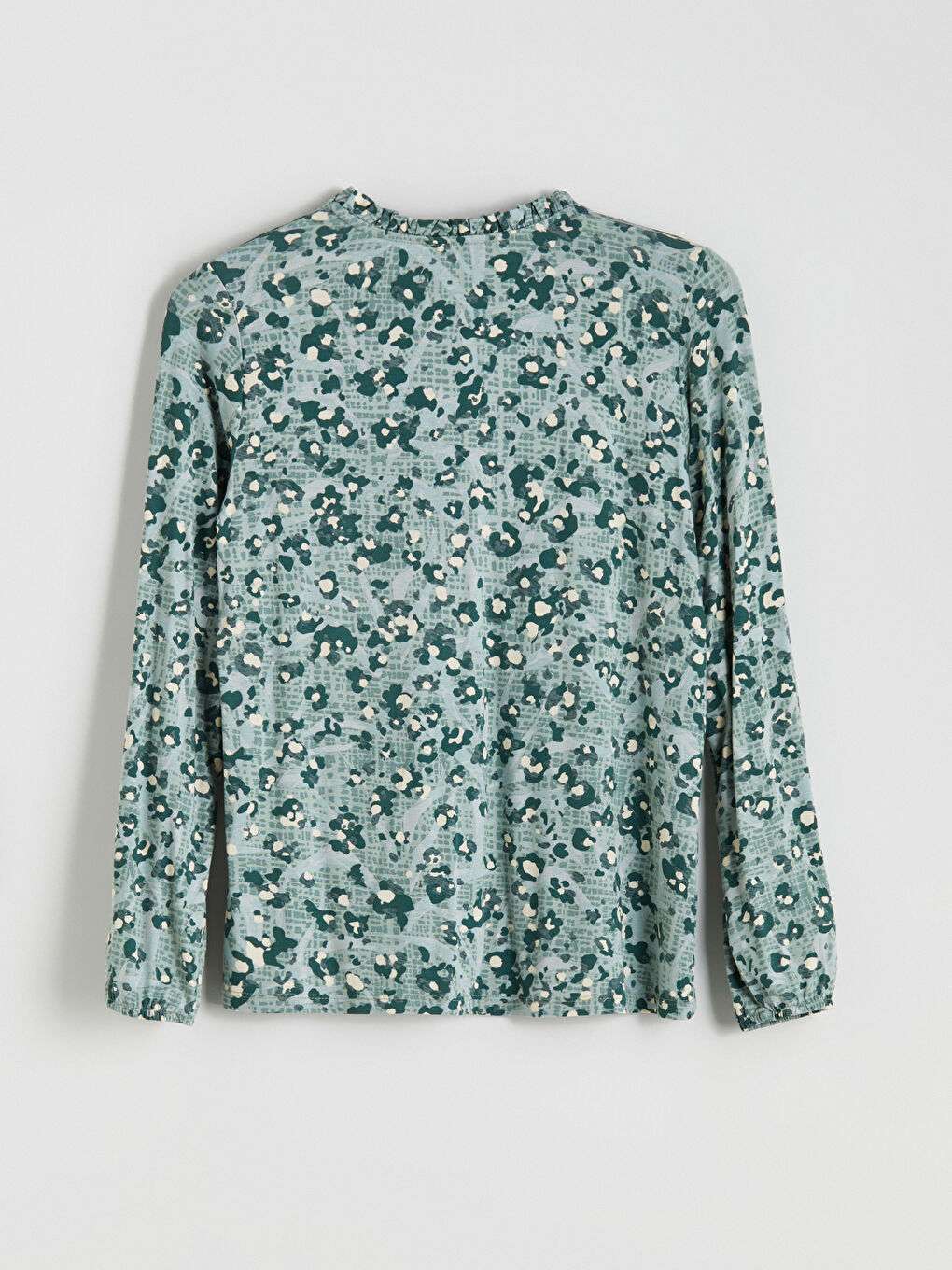 Yeşil Bağlamalı Yaka Desenli Bluz-7