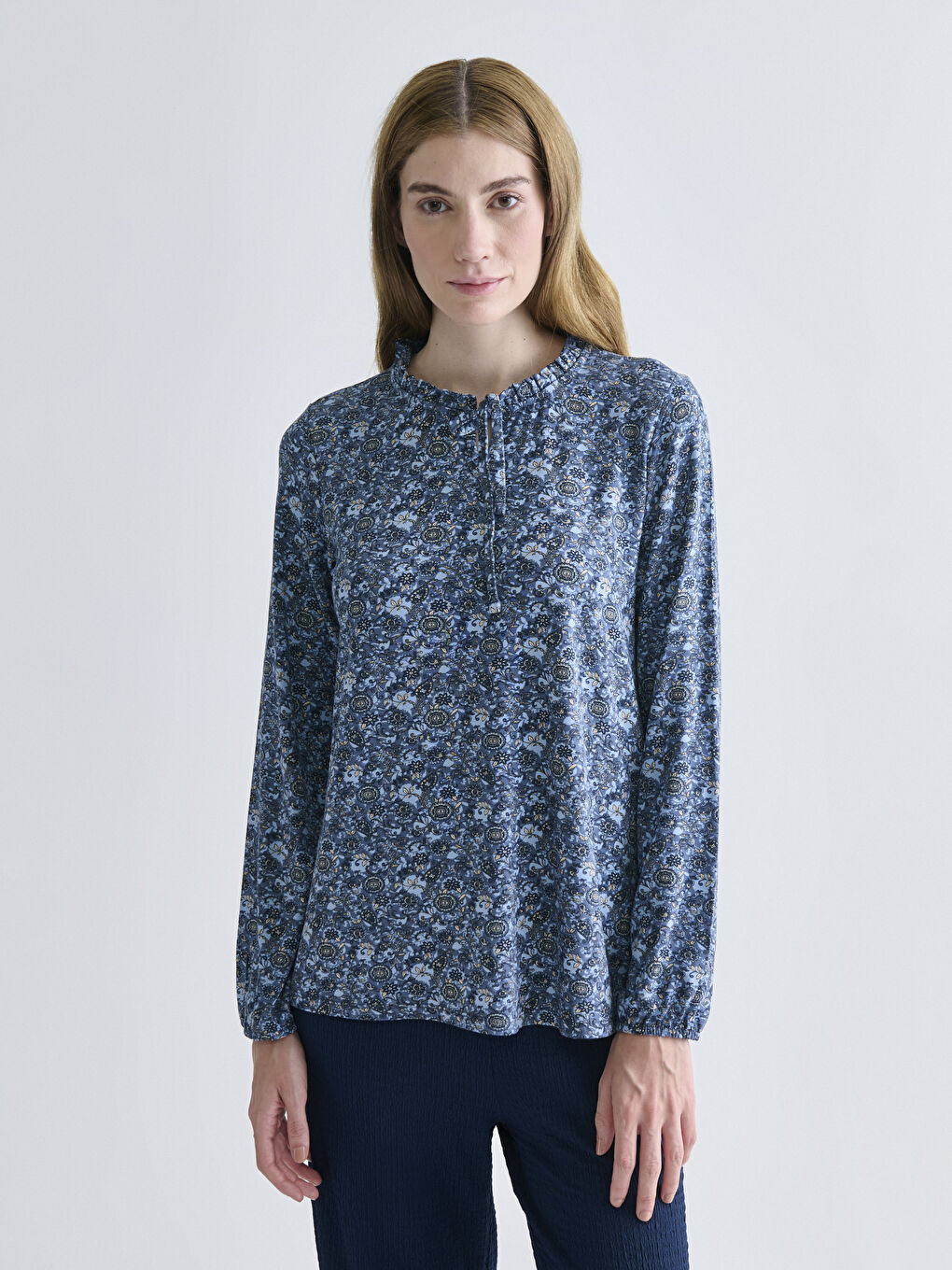 Tie Neck Patterned Blouse