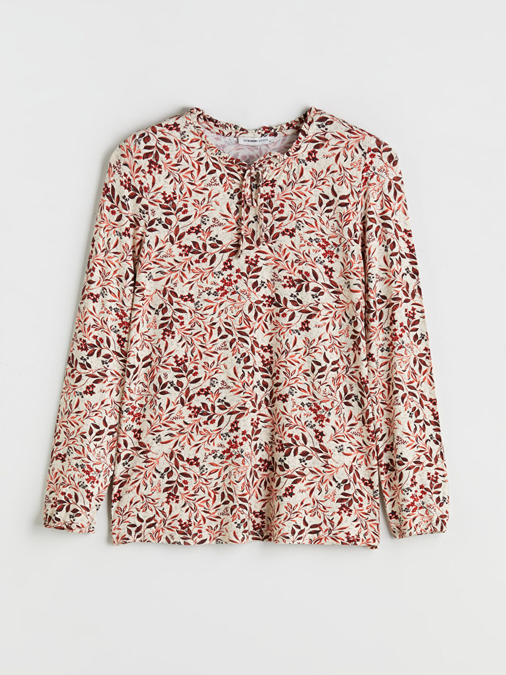 Turuncu Bağlamalı Yaka Desenli Bluz-5