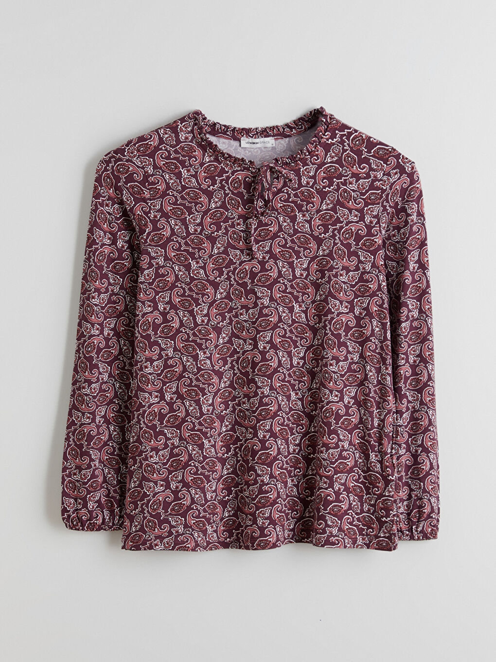 Kırmızı Bağlamalı Yaka Desenli Bluz-4