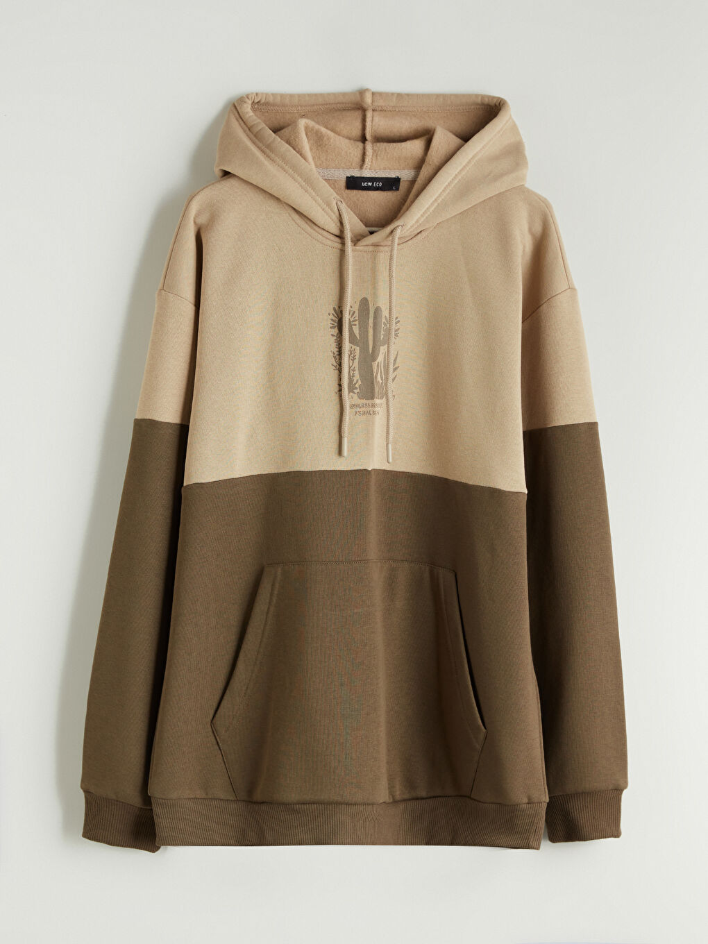 Haki Uzun Kollu Renk Bloklu Erkek Hoodie-4