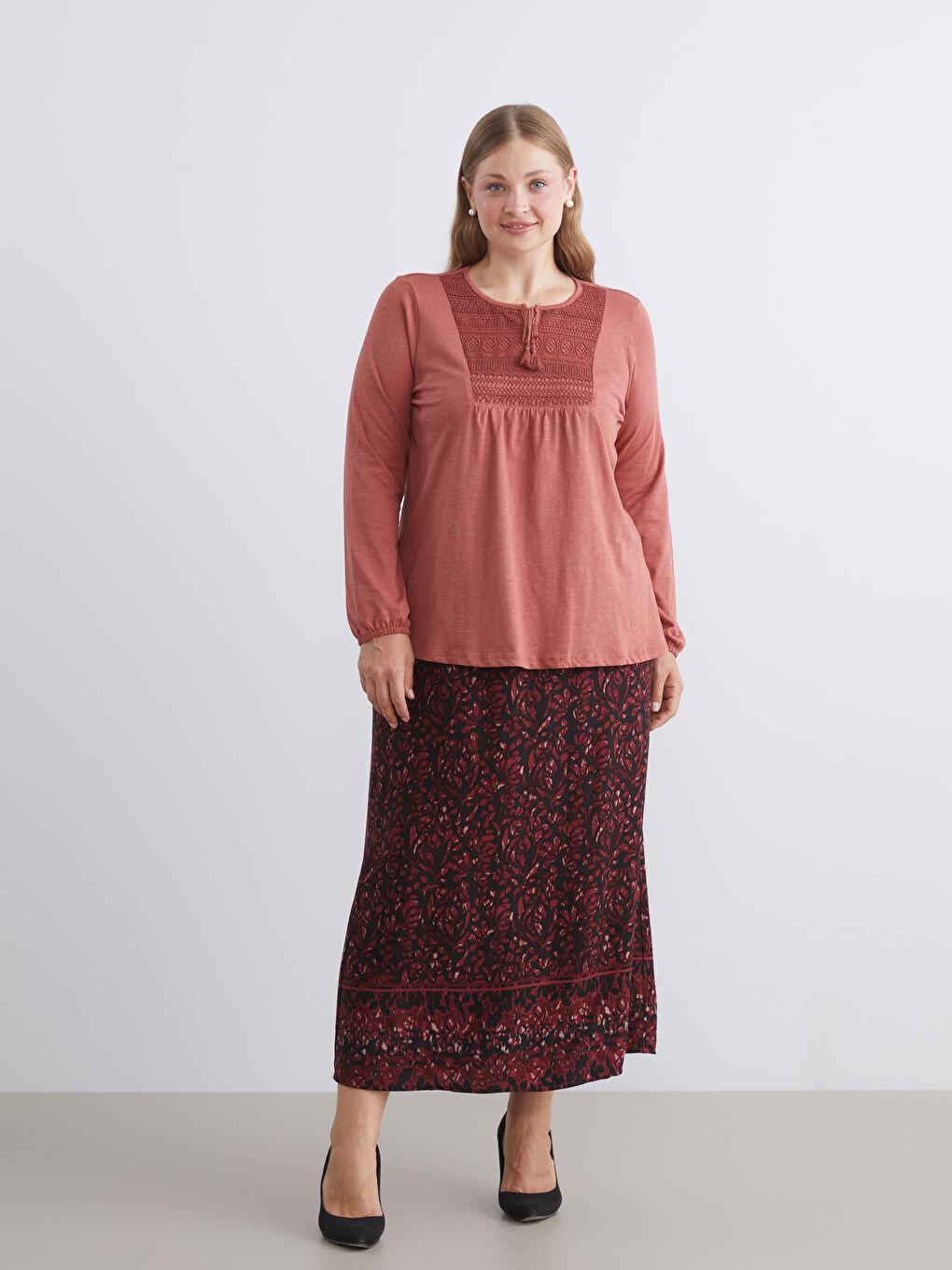 Tie Neck Embroidered Blouse-1