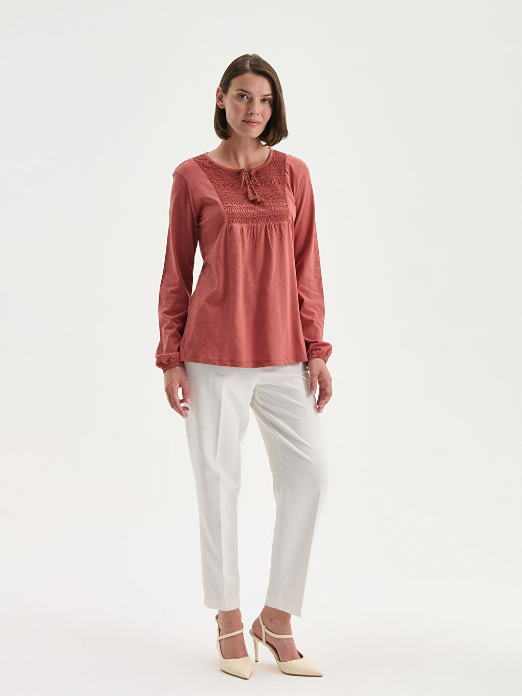 Tie Neck Embroidered Blouse-2
