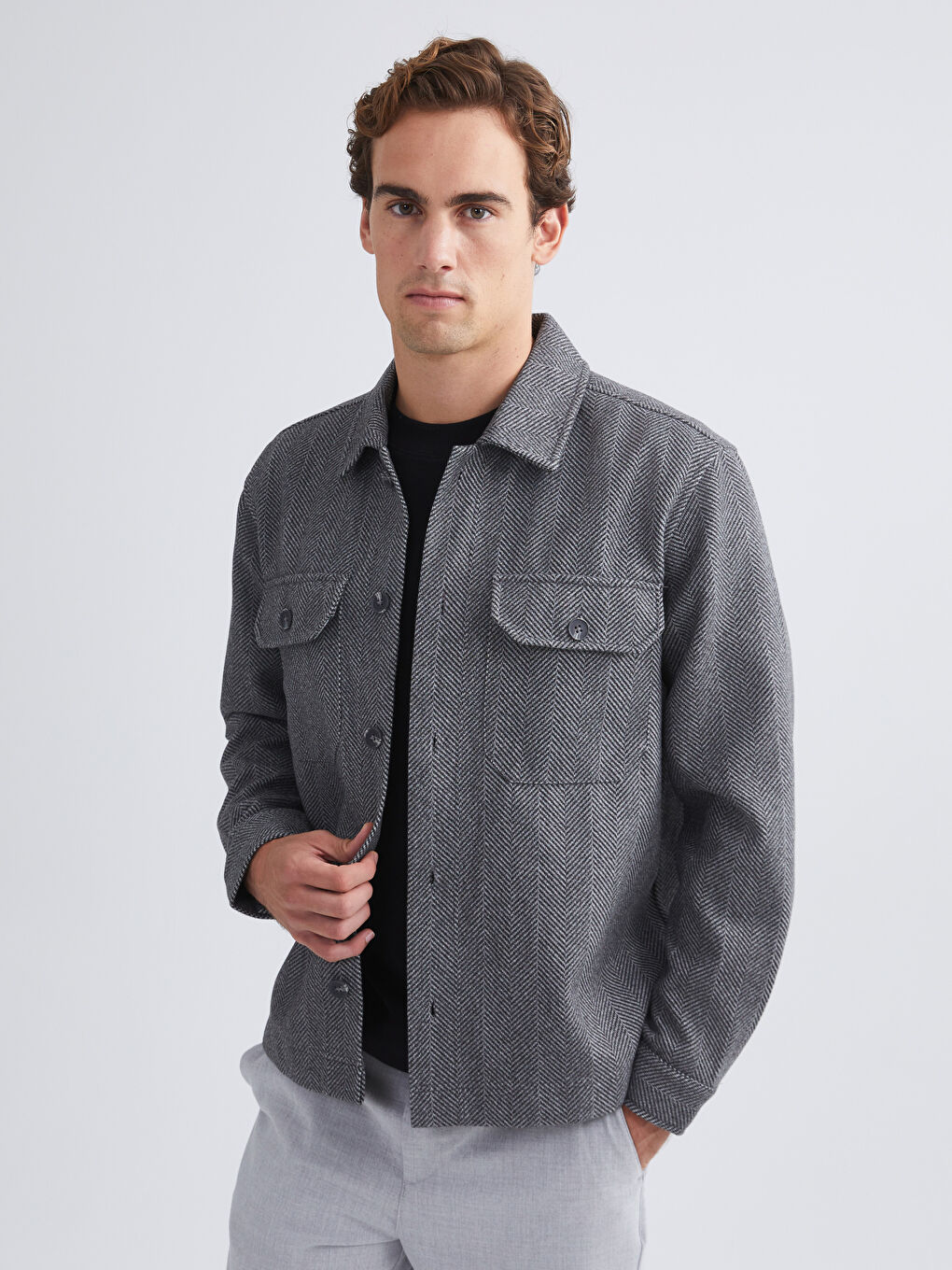 Antrasit Regular Fit Uzun Kollu Erkek Gömlek Ceket