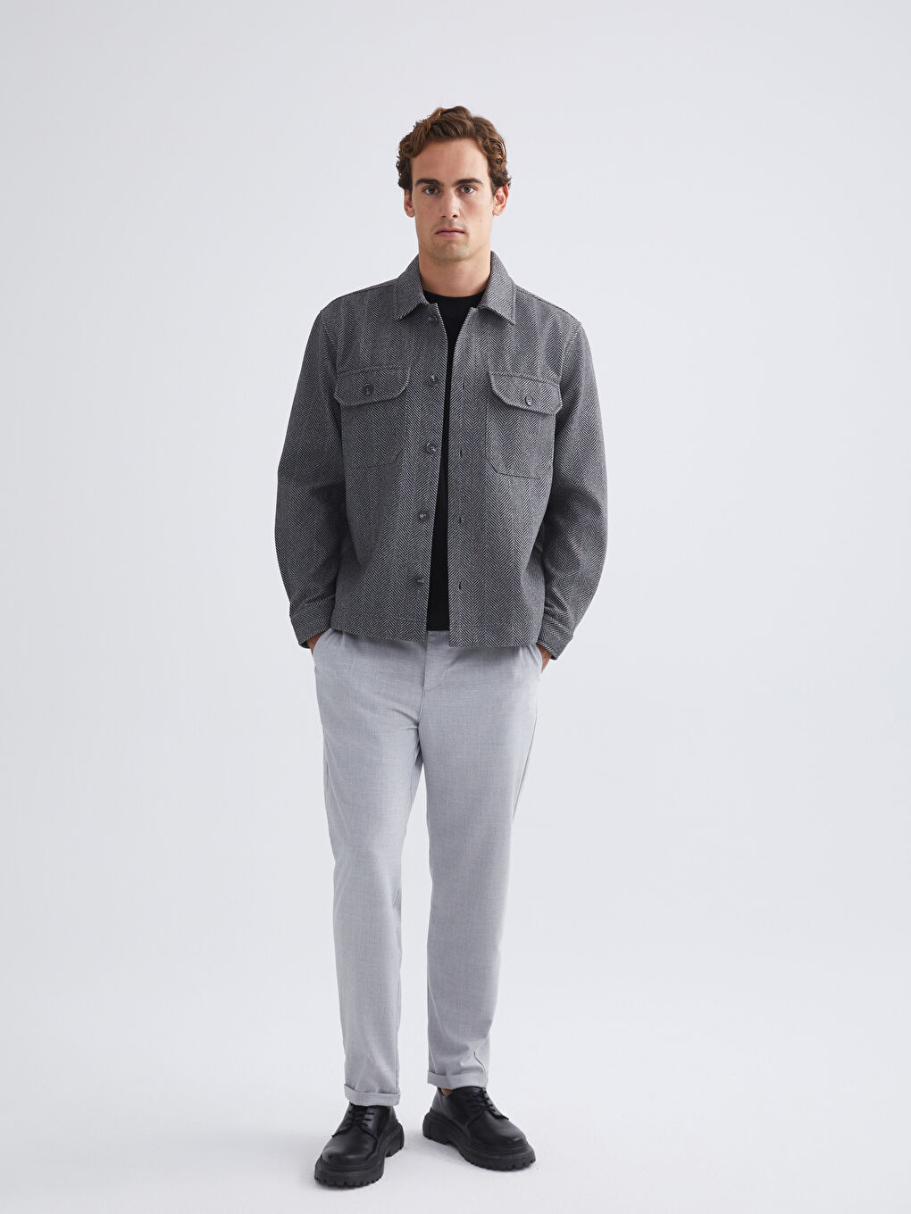 Antrasit Regular Fit Uzun Kollu Erkek Gömlek Ceket-1