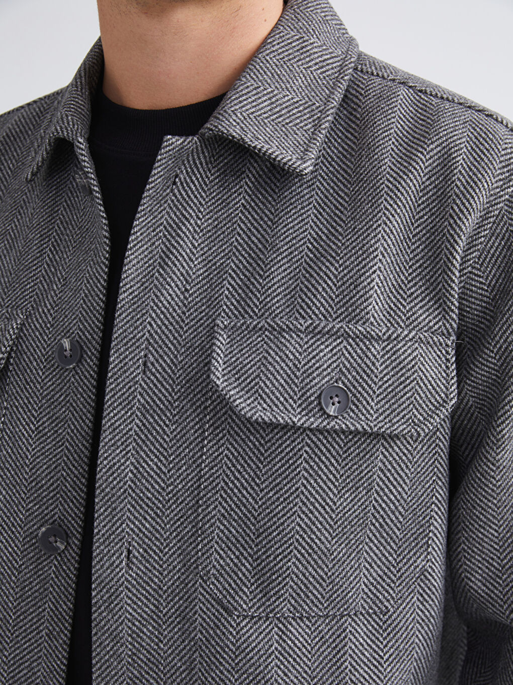 Antrasit Regular Fit Uzun Kollu Erkek Gömlek Ceket-2