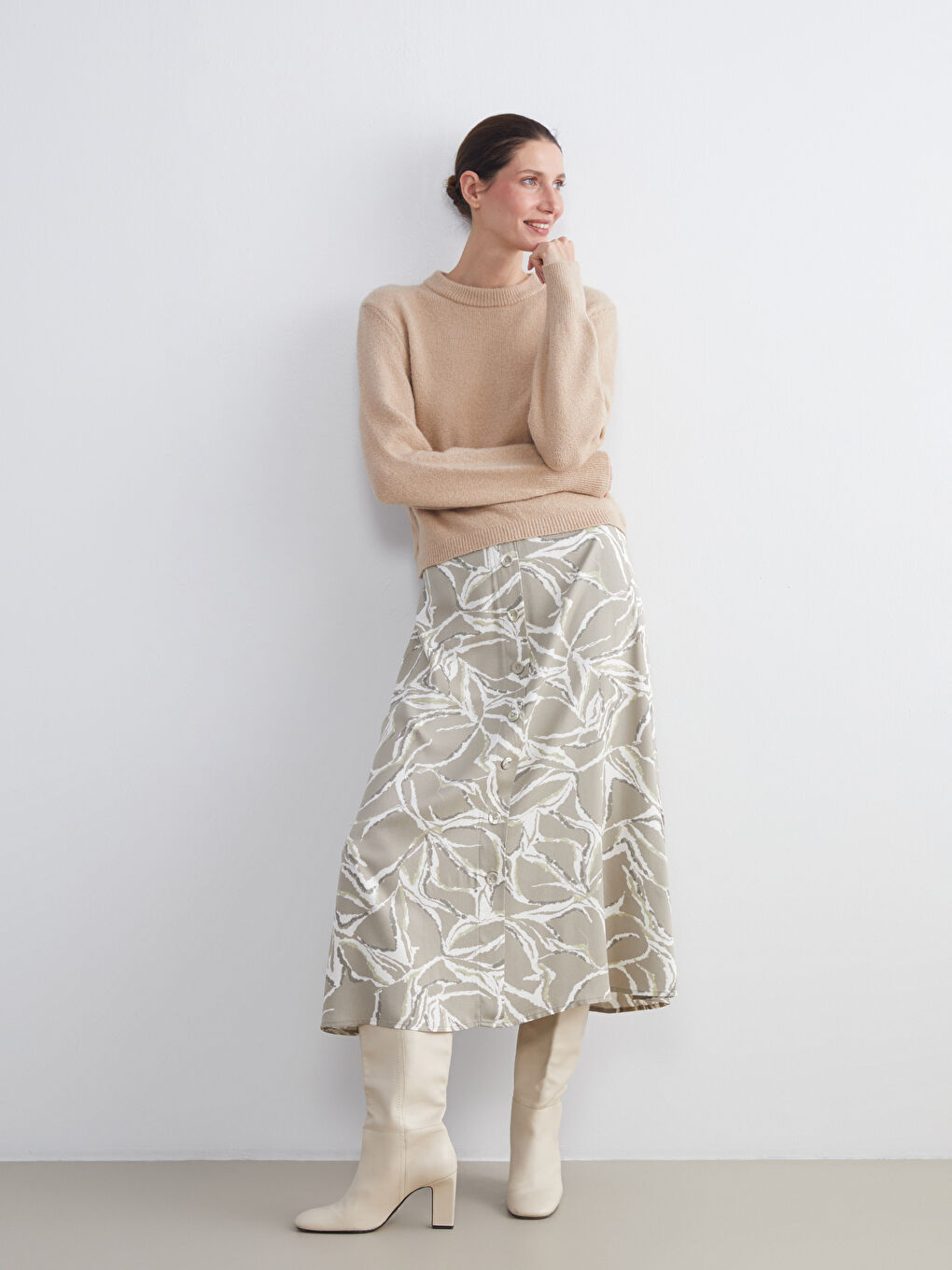 LCW Grace Elasticated Waist Patterned A-Line Skirt -W5G376Z8-LRR