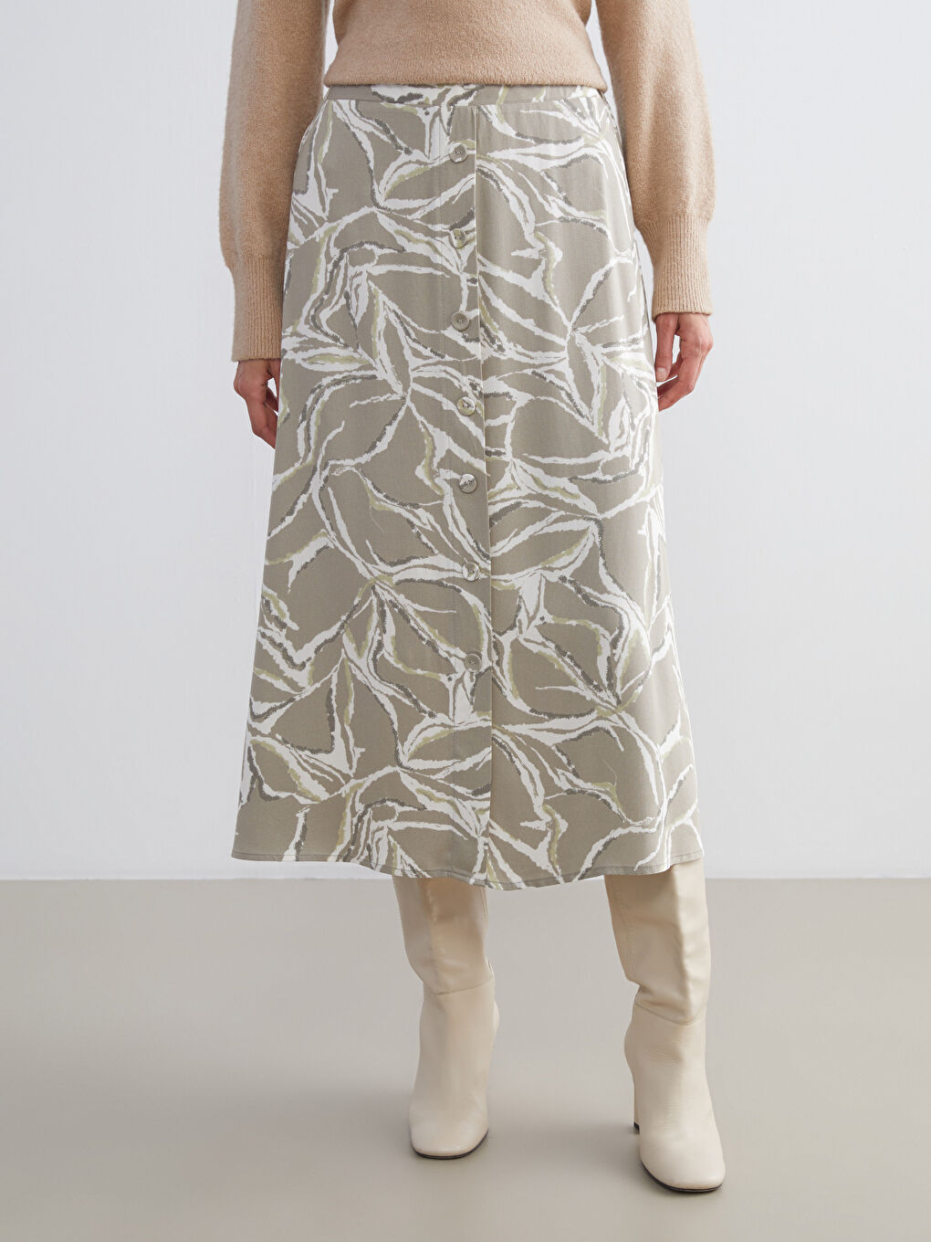 LCW Grace Elasticated Waist Patterned A-Line Skirt -W5G376Z8-LRR