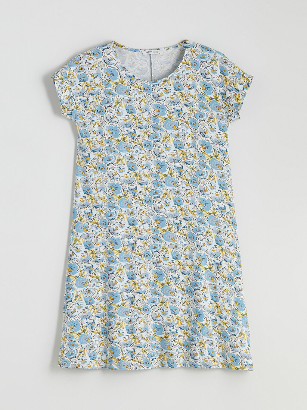 Yeşil Bisiklet Yaka Çiçekli A Kesim Elbise-6