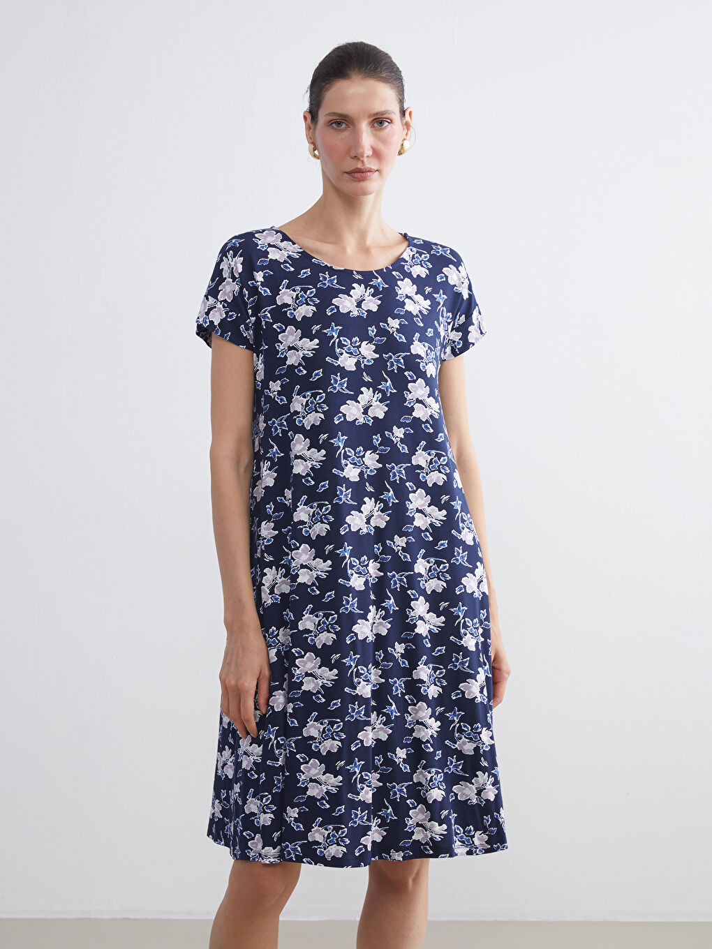 Crew Neck Floral A-Line Dress